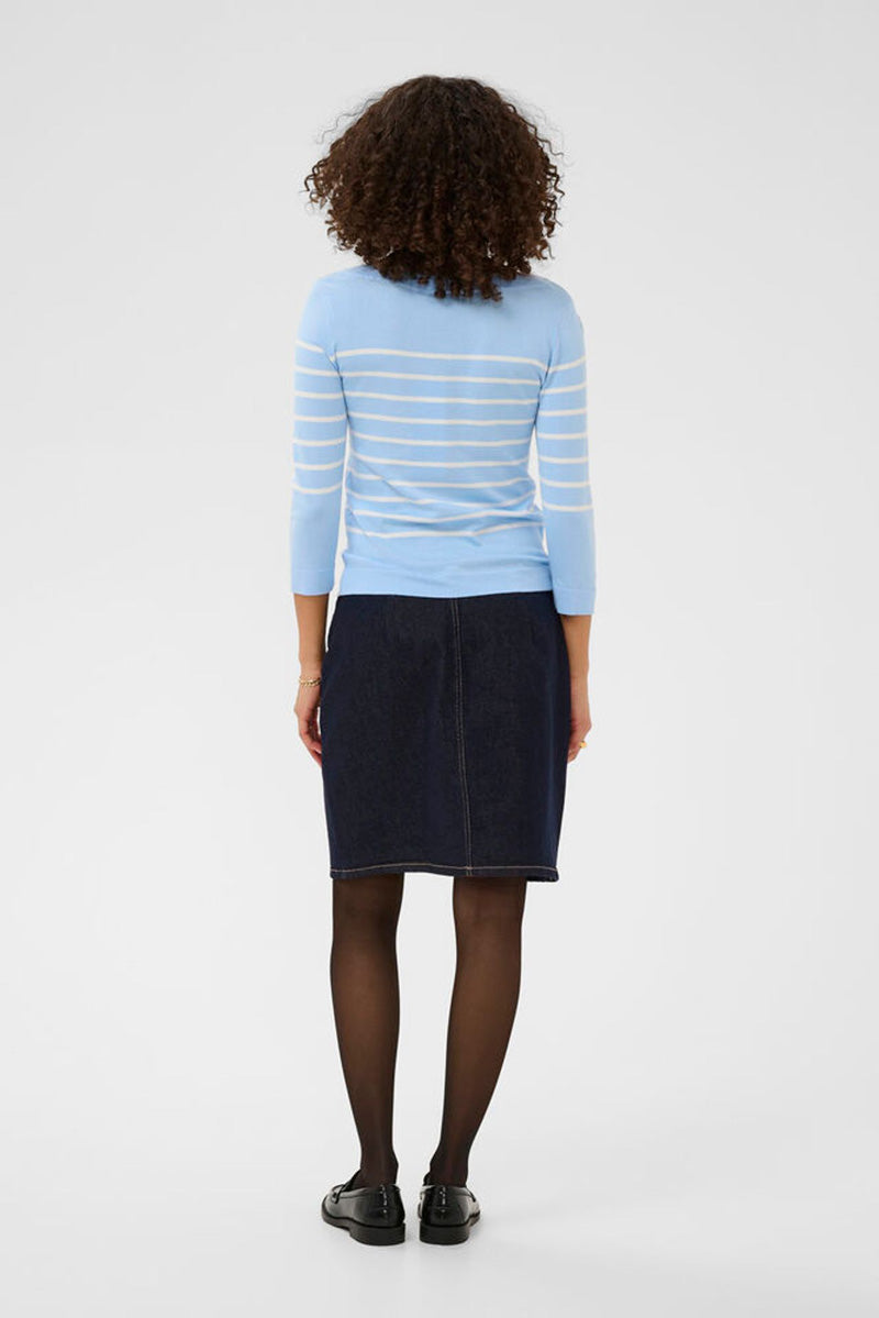 KAFFE KAlizza Striped Boatneck Sweater Powder Blue
