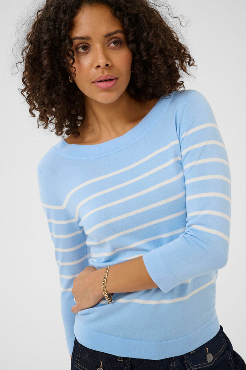 KAFFE KAlizza Striped Boatneck Sweater Powder Blue