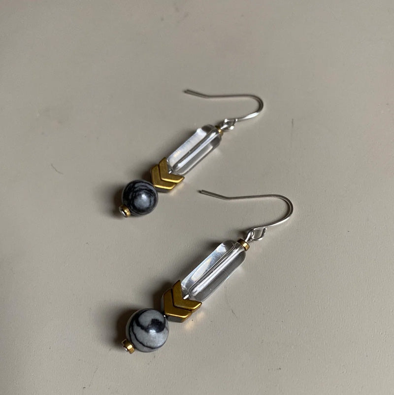 GIST Glass Hematite Drop Earrings Black