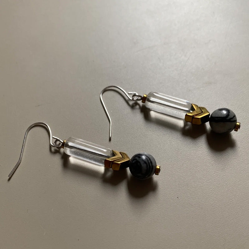 GIST Glass Hematite Drop Earrings Black