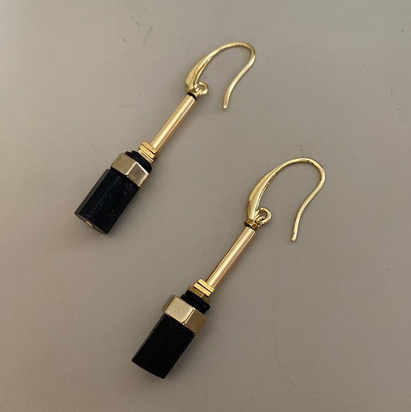 GIST Hematite & Obsidian Drop Earrings Black/Gold