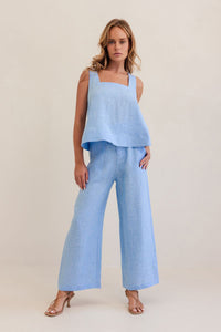 SEESAW Linen High Waisted Wide Leg Trousers Chambray