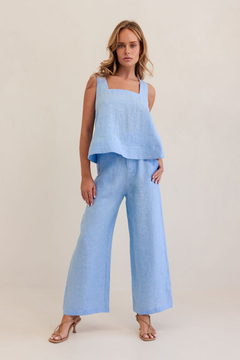 SEESAW Linen High Waisted Wide Leg Trousers Chambray