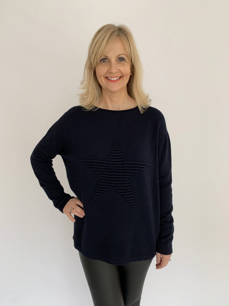 Cathy Made In Italy Navy Star Jumper