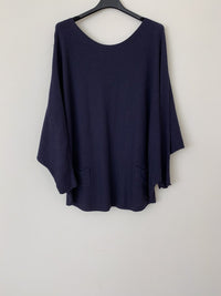 Trish Batwing Pocket Sweater Navy