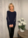 Crystal Pearl Batwing Sweater Navy