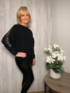 Crystal Pearl Batwing Sweater Black