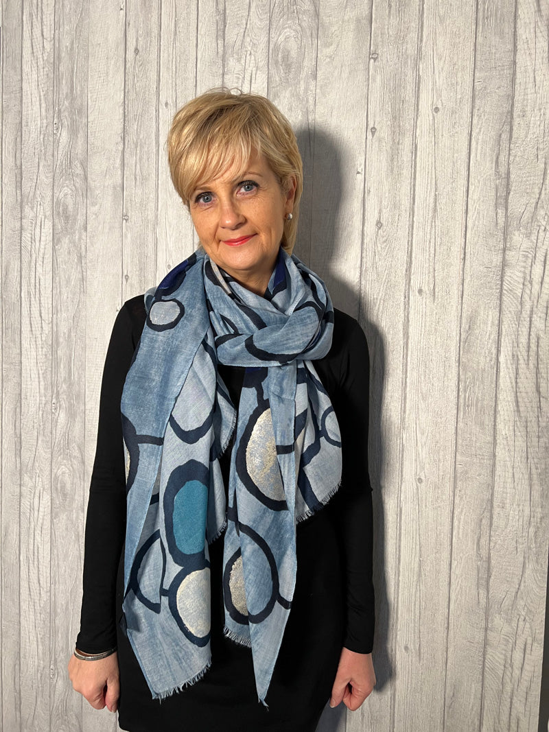 Cathy Blue Circle Print Scarf