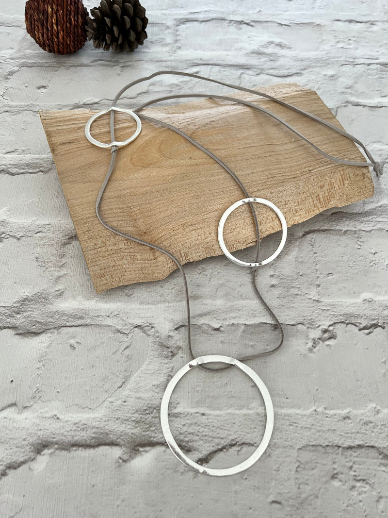 Multi Circle Long Necklace Silver/Grey