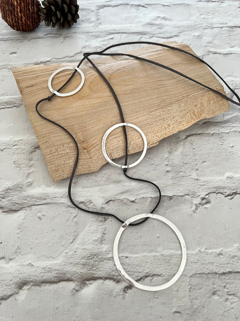 Multi Circle Long Necklace Silver/Charcoal