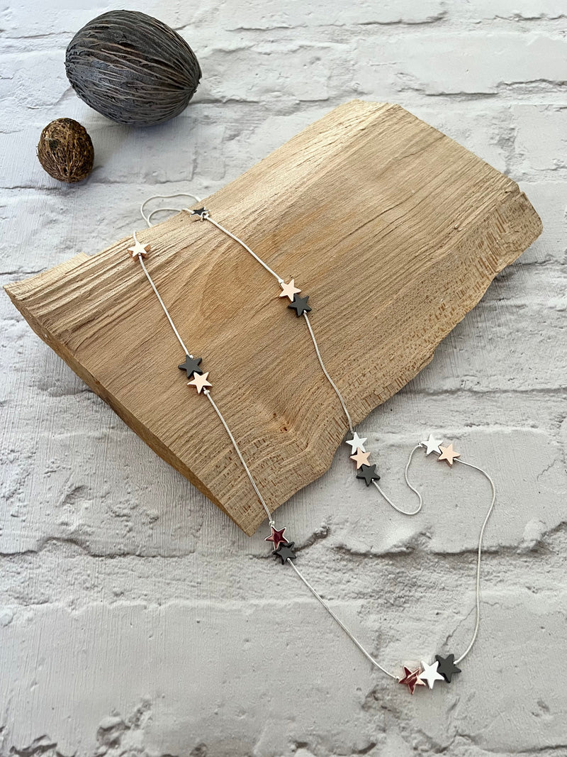Stars 3 Tone Long Necklace