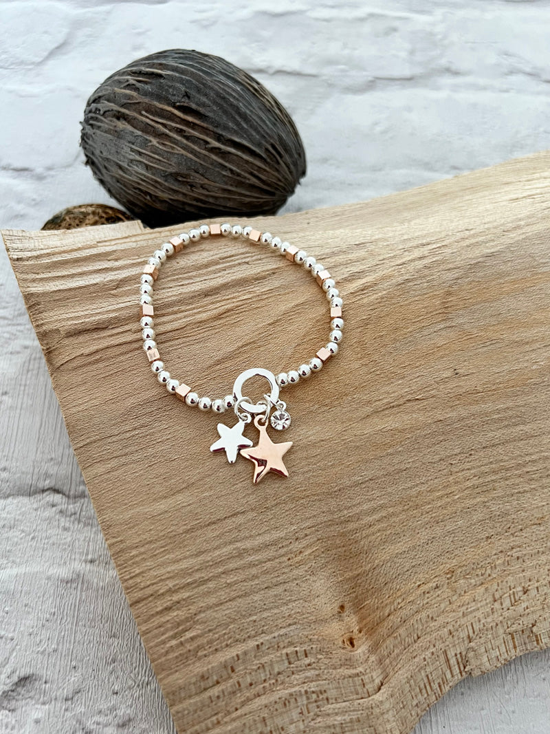 2 Stars Bead Bracelet Silver/Rose