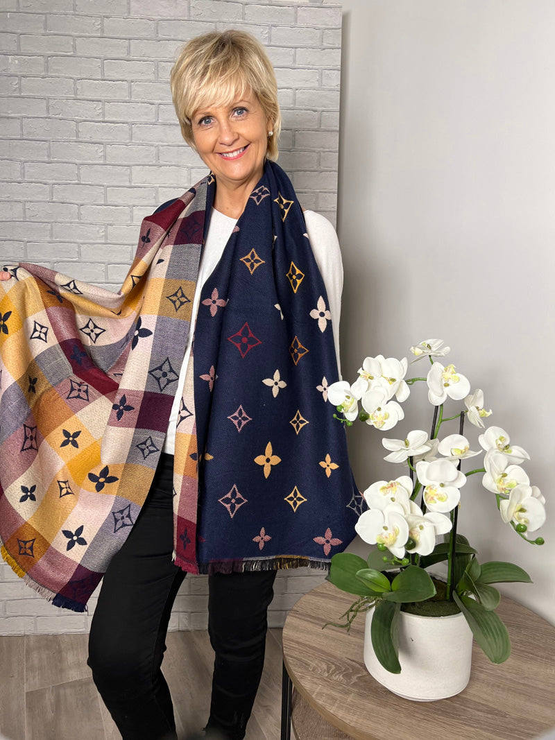 Louis Designer Inspired Scarf Navy