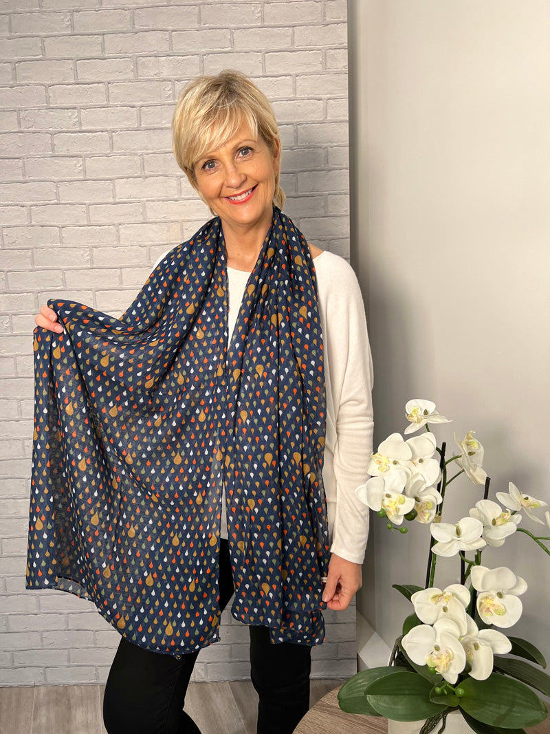Raindrop Print Scarf Navy