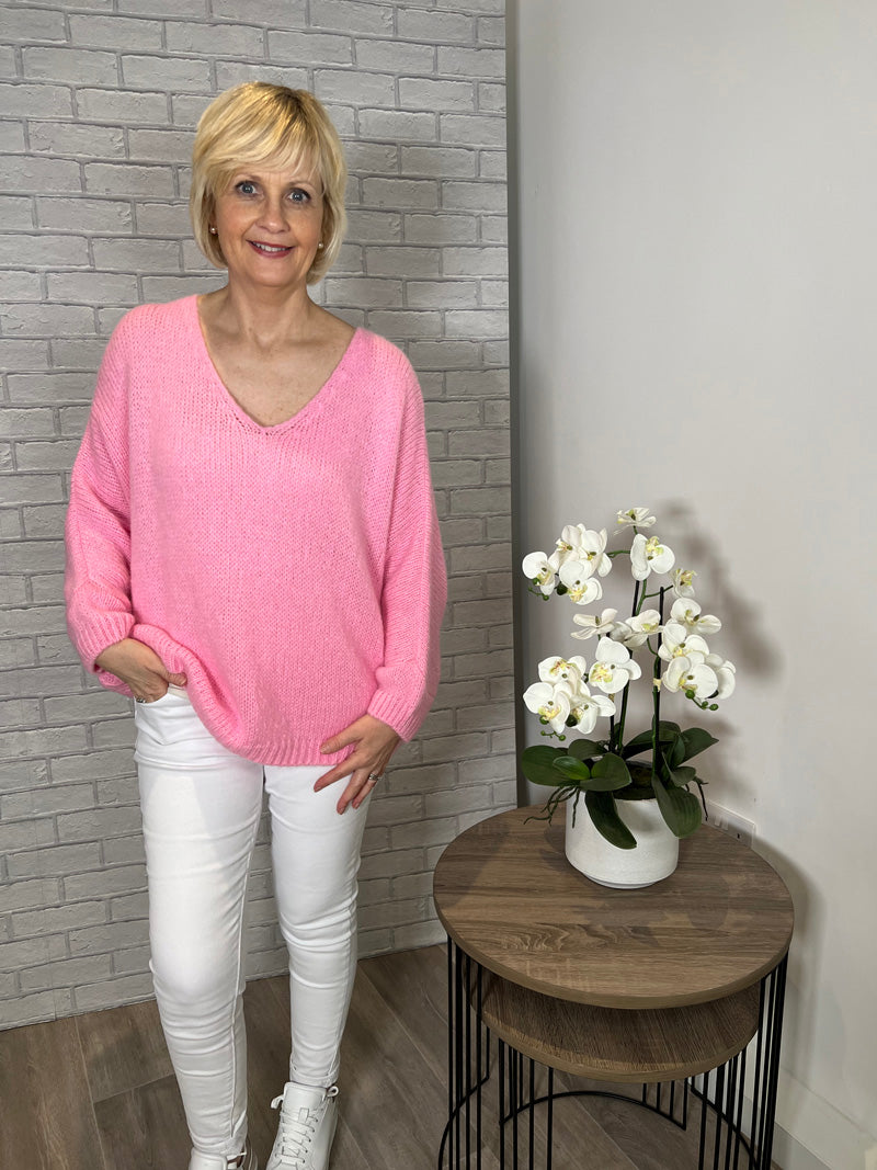 Avril V-Neck Mohair Sweater Bubblegum