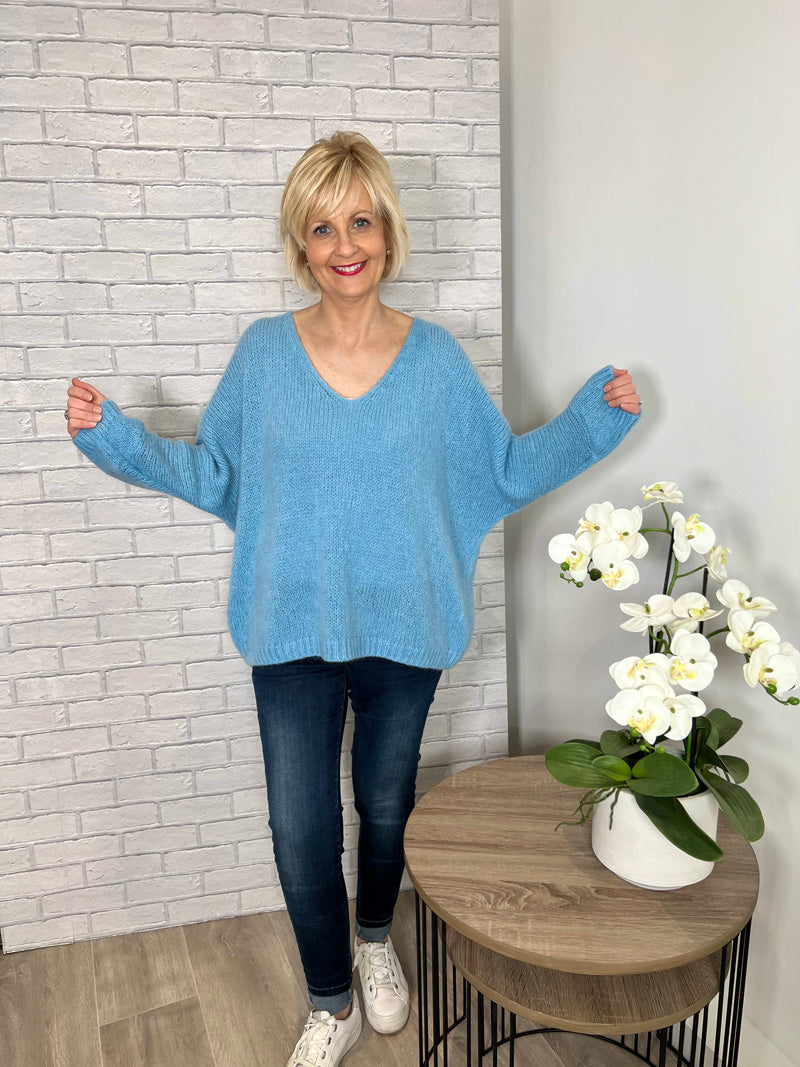 Avril V-Neck Mohair Sweater Pale Grey