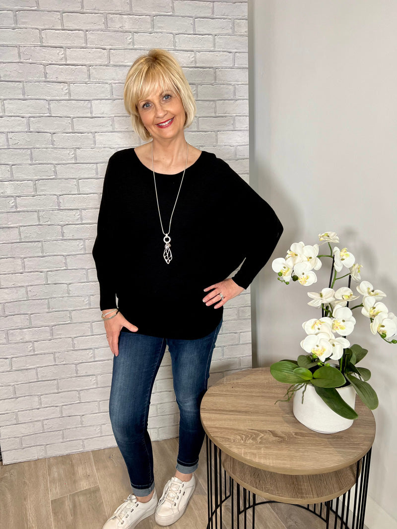 Adelle Ribbed Batwing Sweater Black