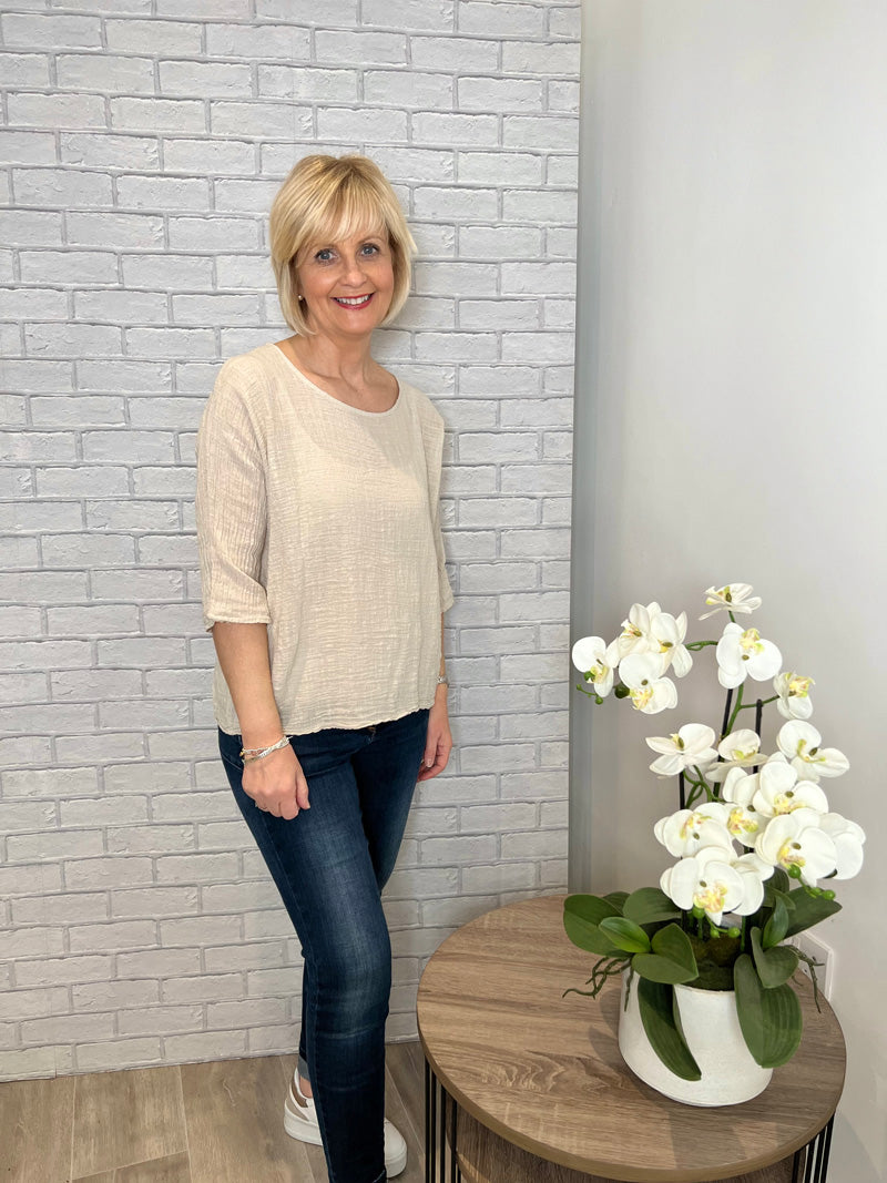 Leah Cotton Top Stone