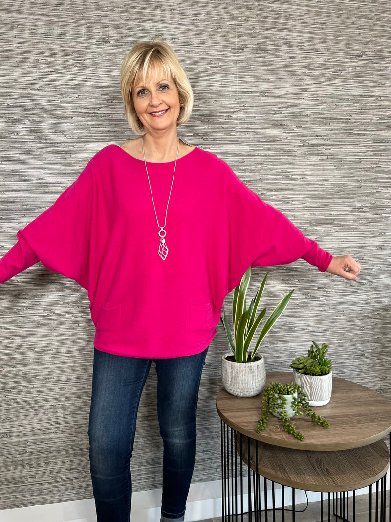 Trish Batwing Sweater Fuchsia Pink