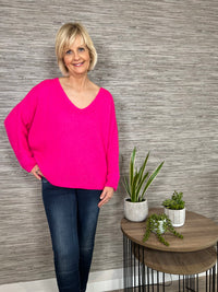 Avril V-Neck Mohair Sweater Hot Pink