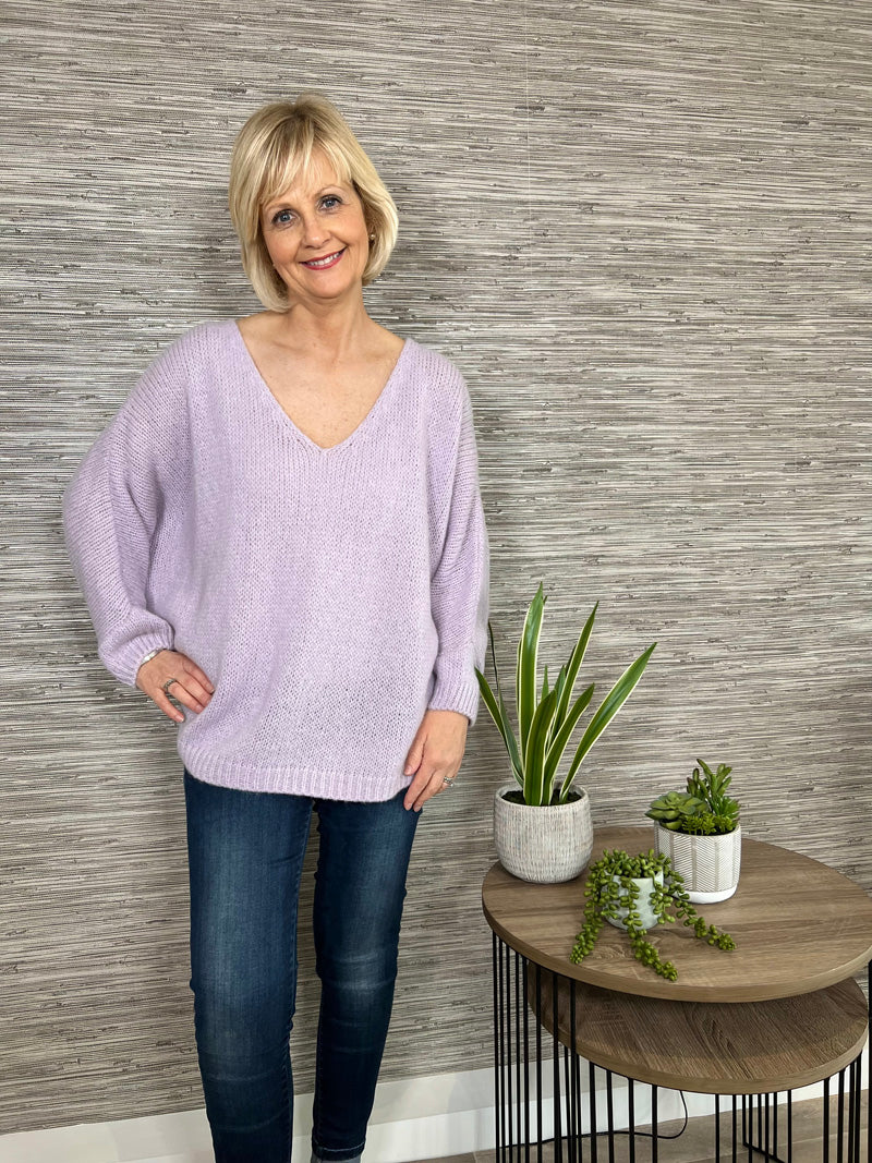 Avril V-Neck Mohair Sweater Lavender