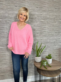 Avril V-Neck Mohair Sweater Bubblegum